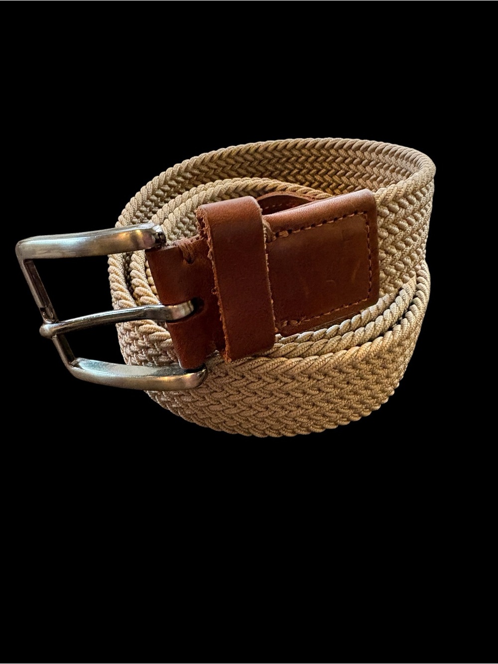 Tommy Bahama Beige Woven Belt with Brown Leather Trim